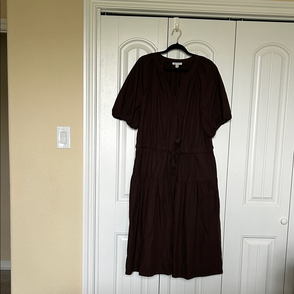 Free Assembly 2X Dark Brown Tiered Drawstring Midi Dress